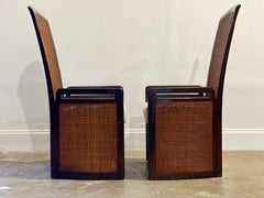 Organic Modern High Back Chairs in Mahogany and Cane - Vintage Coastal