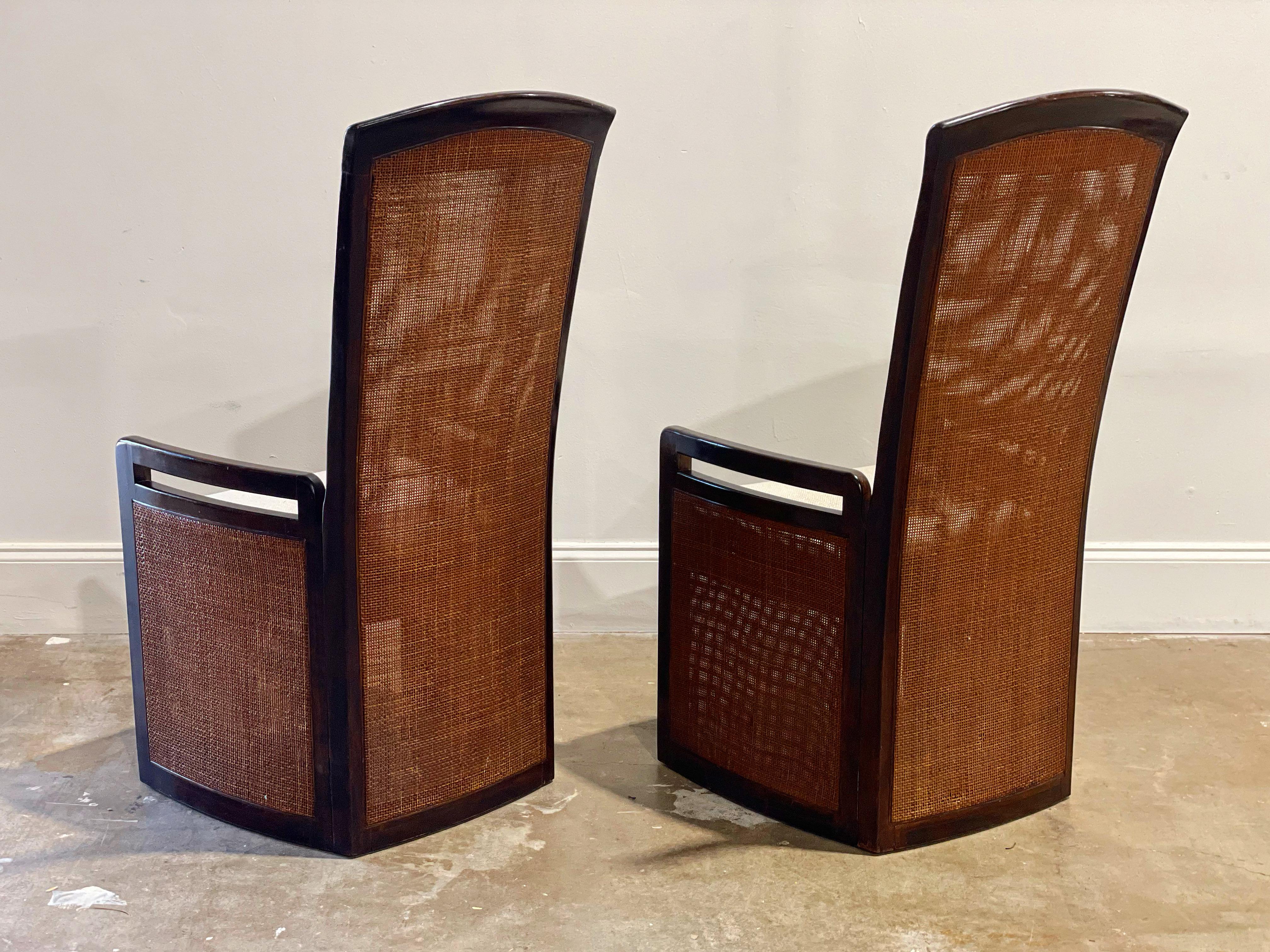 Organic Modern High Back Chairs in Mahogany and Cane - Vintage Coastal  In Good Condition In Decatur, GA