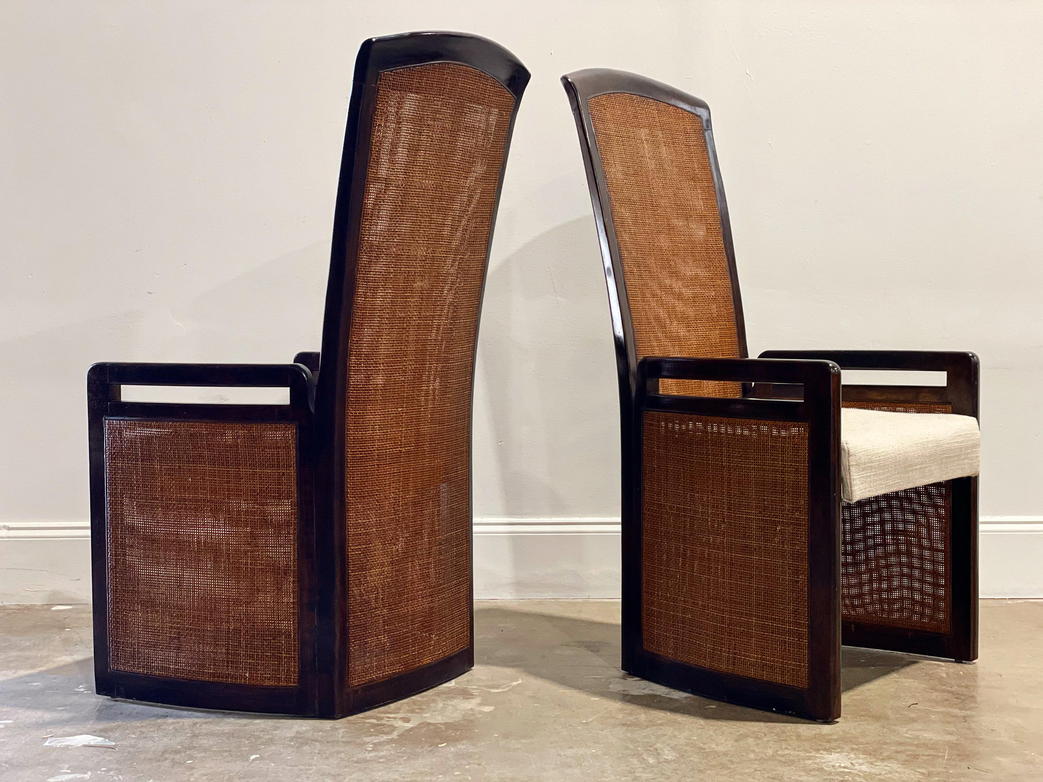 Organic Modern High Back Chairs in Mahogany and Cane - Vintage Coastal  1