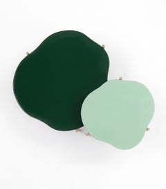 Organic Modern High-Gloss Lacquer and Brass Occasional Nesting Tables