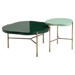 Organic Modern High-Gloss Lacquer and Brass Occasional Nesting Tables