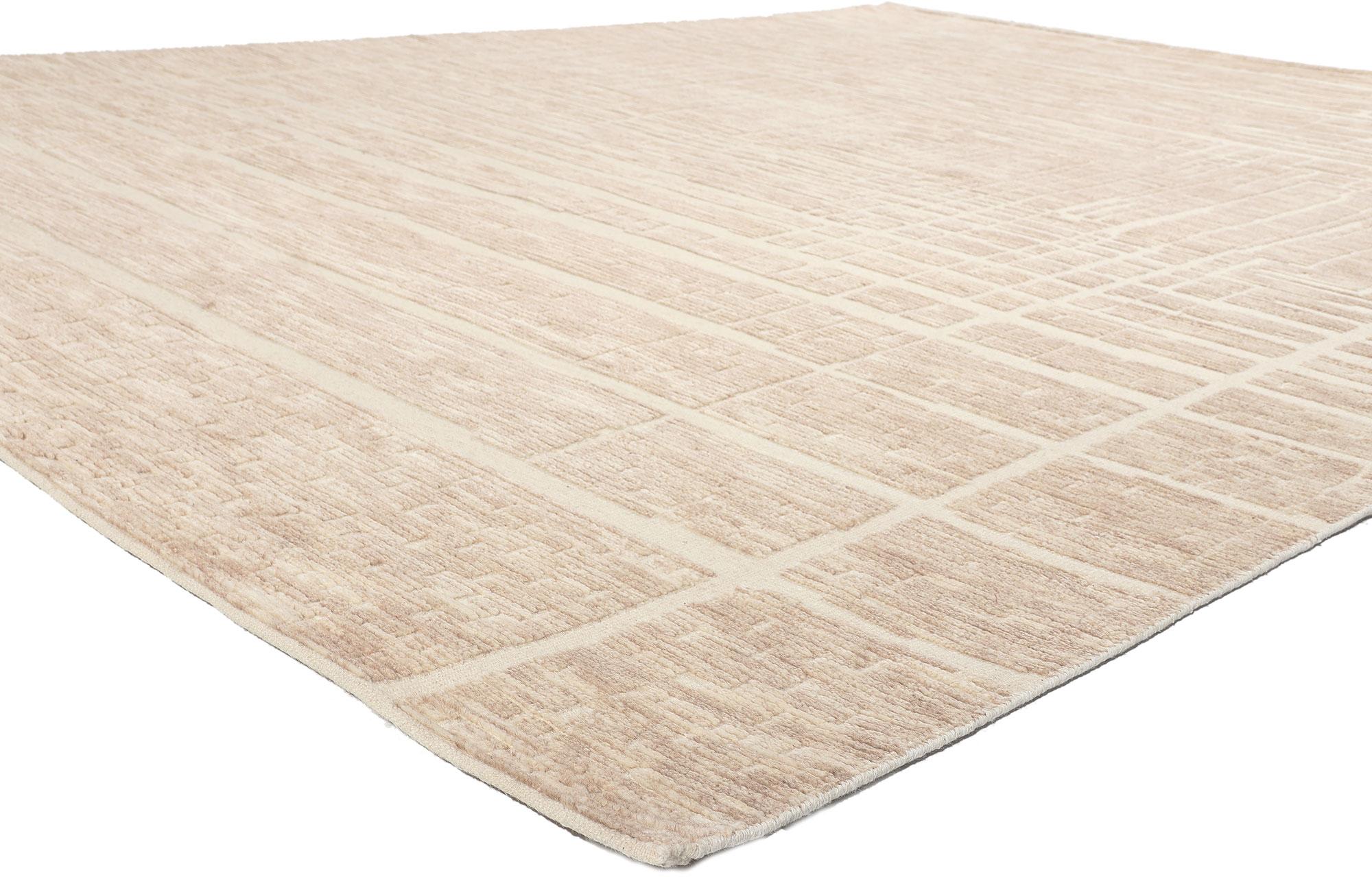 30980 Moderner neutraler Shibui High-Low-Teppich, 09'02 x 11'11.
Dieser handgeknüpfte, neutrale High-Low-Teppich aus Wolle, der Elemente von Shibui mit unglaublichen Details und Texturen widerspiegelt, ist einfach, subtil und eine fesselnde Vision