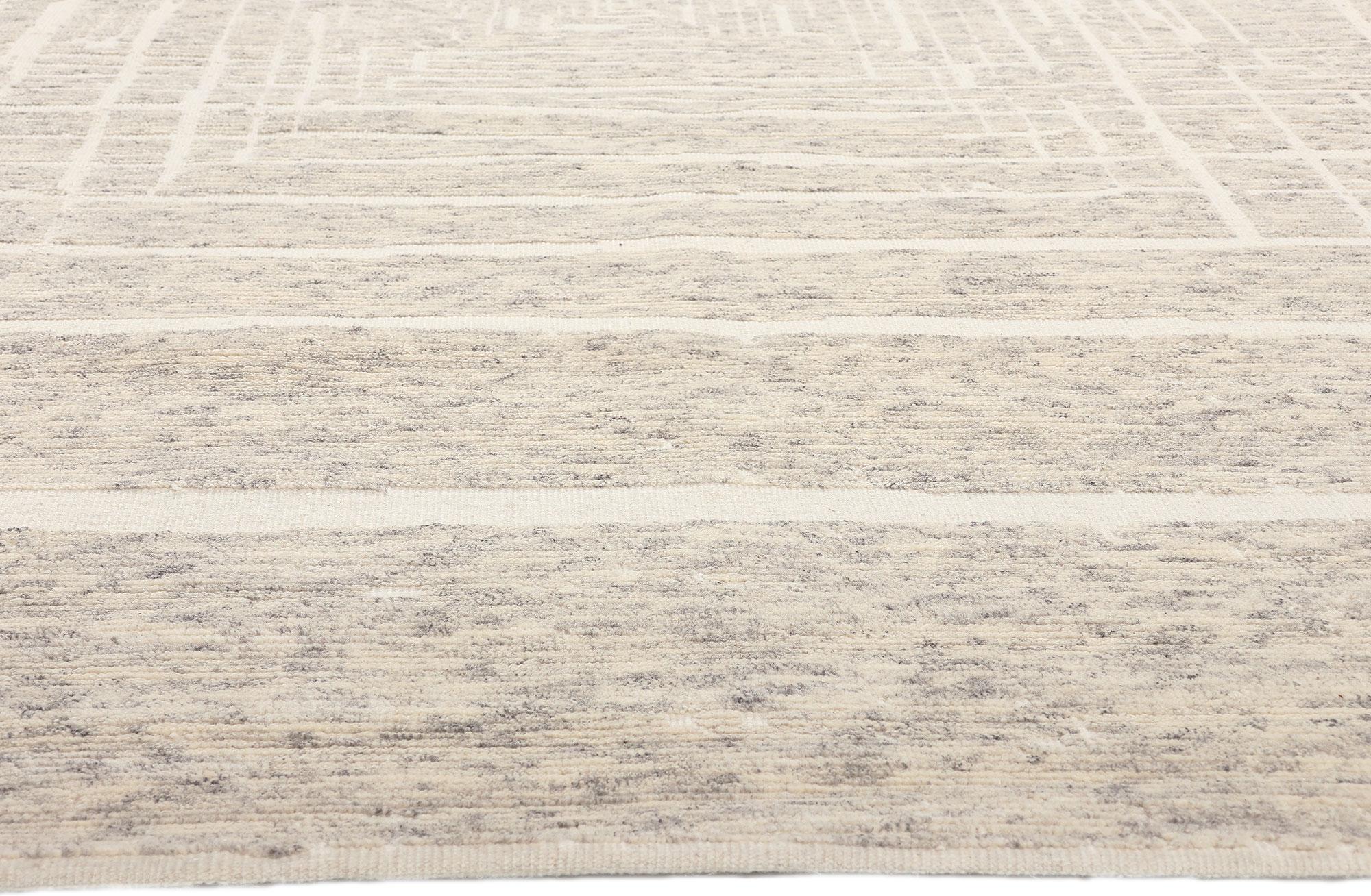 Hand-Woven Organic Modern High-Low Rug, Abstract Expressionism Meets Subtle Shibui For Sale