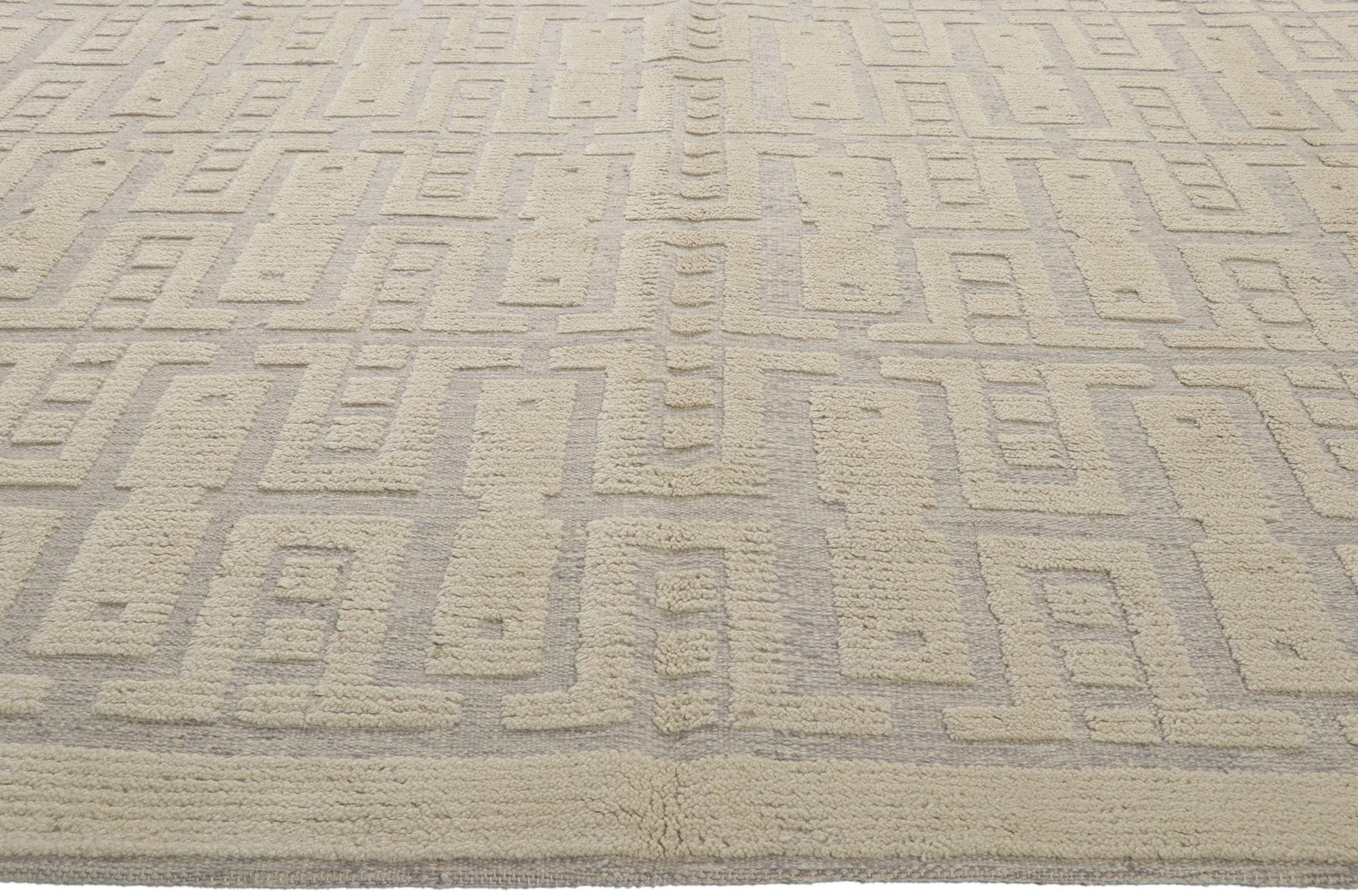 Hand-Woven Organic Modern High-Low Rug Inspired by Sigvard Bernadotte For Sale