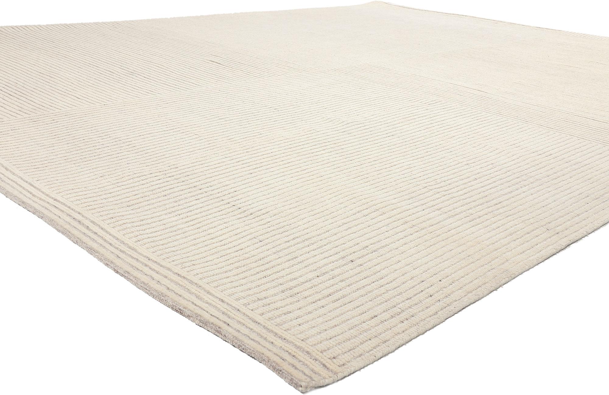 30987 Organic Modern High-Low Rug, 09'03 x 11'10.
Subtle Shibui meets cohesive coziness in this organic modern high-low rug. The mesmerizing linear pattern and neutral color palette woven into this piece work together resulting a a simple,
