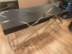 Organic Modern Home Office Writing Desk Black Lacquer Polished Stainless Steel