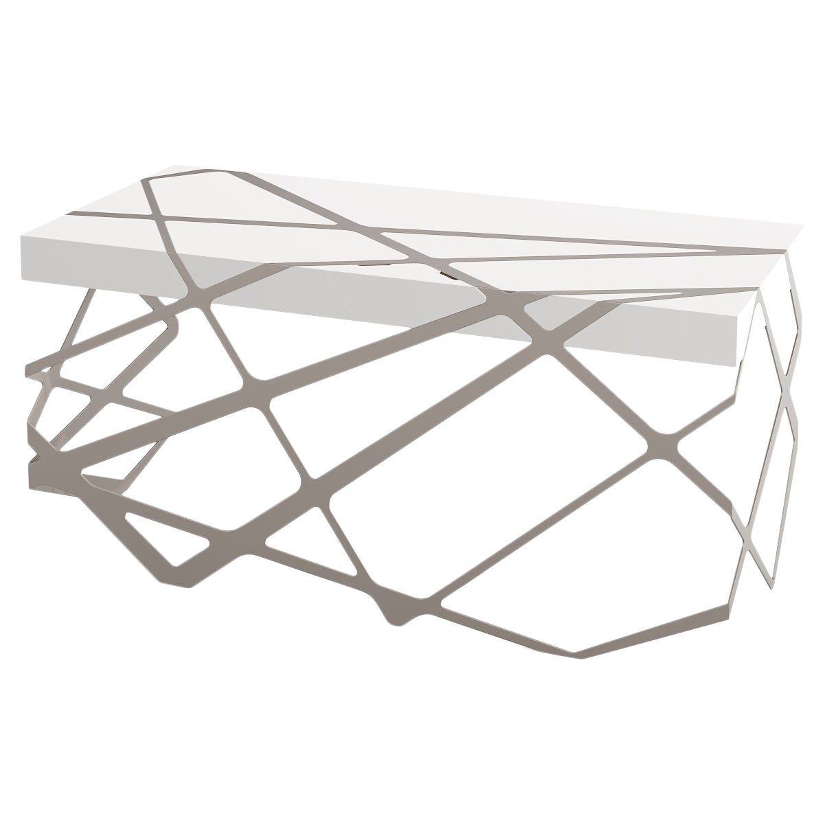 Organic Modern Home Office-Schreibtisch Weißer Lack Gebürsteter Edelstahl im Angebot 9