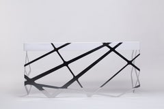 Organic Modern Home Office Writing Desk White Lacquer Brushed Stainless Steel