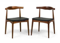 12 Walnut and Leather Dining Chair's in the Style of Hans Wegner