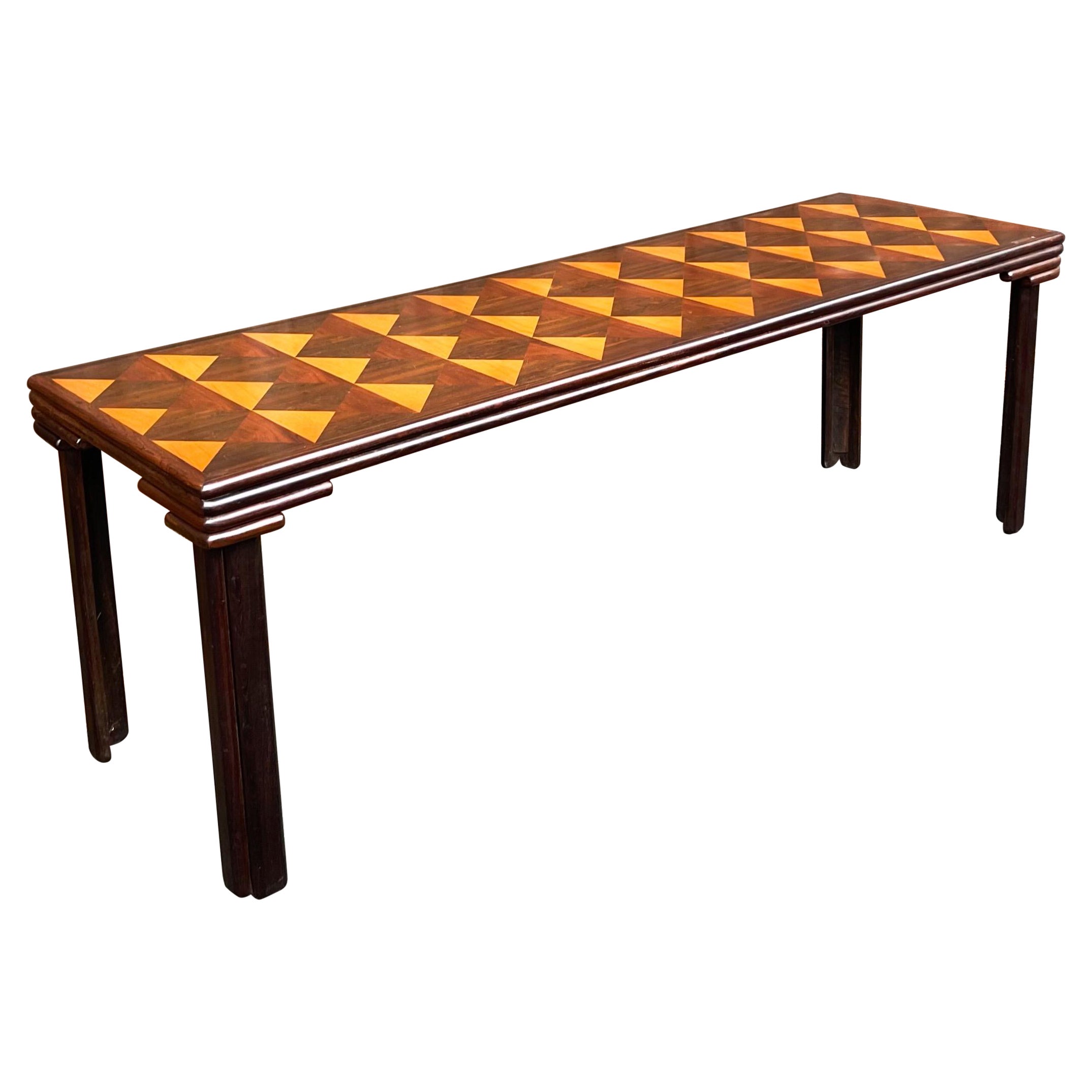 Console/Table à manger/bureau moderne organique en acajou marqueté