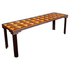 Console/Table à manger/bureau moderne organique en acajou marqueté