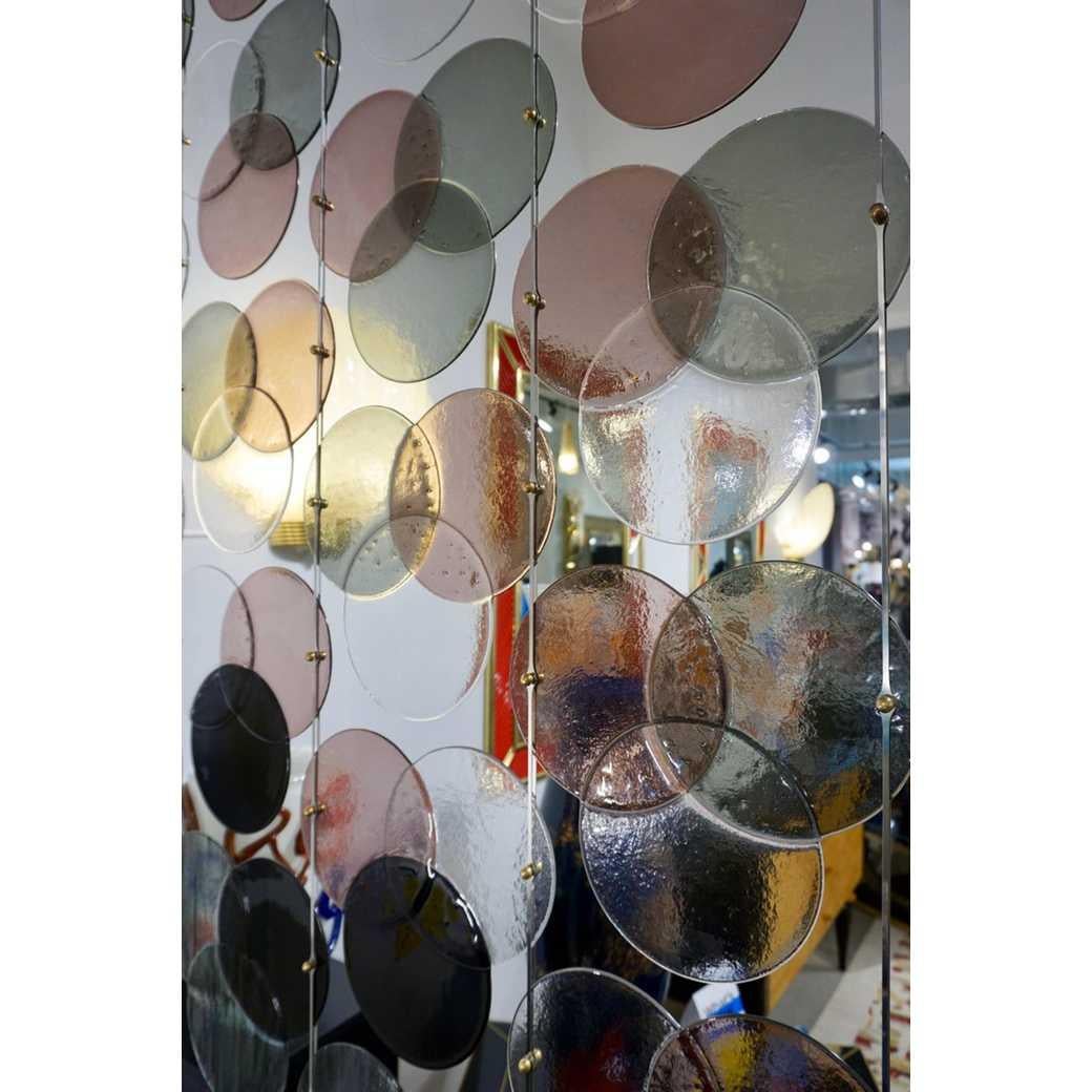 Hand-Crafted Organic Modern Italian Geometric Black Pink Aqua Murano Glass Curtain / Divider For Sale