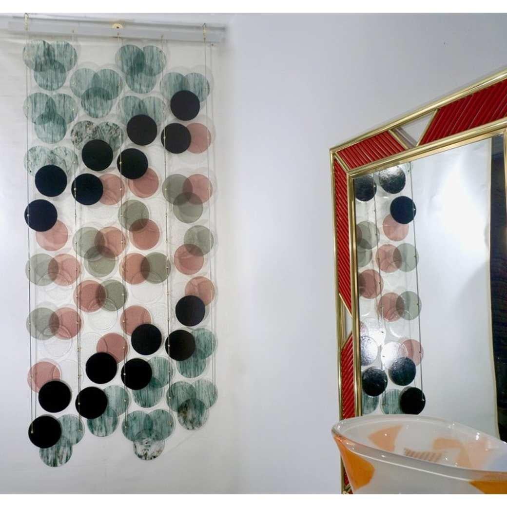 Organic Modern Italian Geometric Black Pink Aqua Murano Glass Curtain / Divider For Sale 1