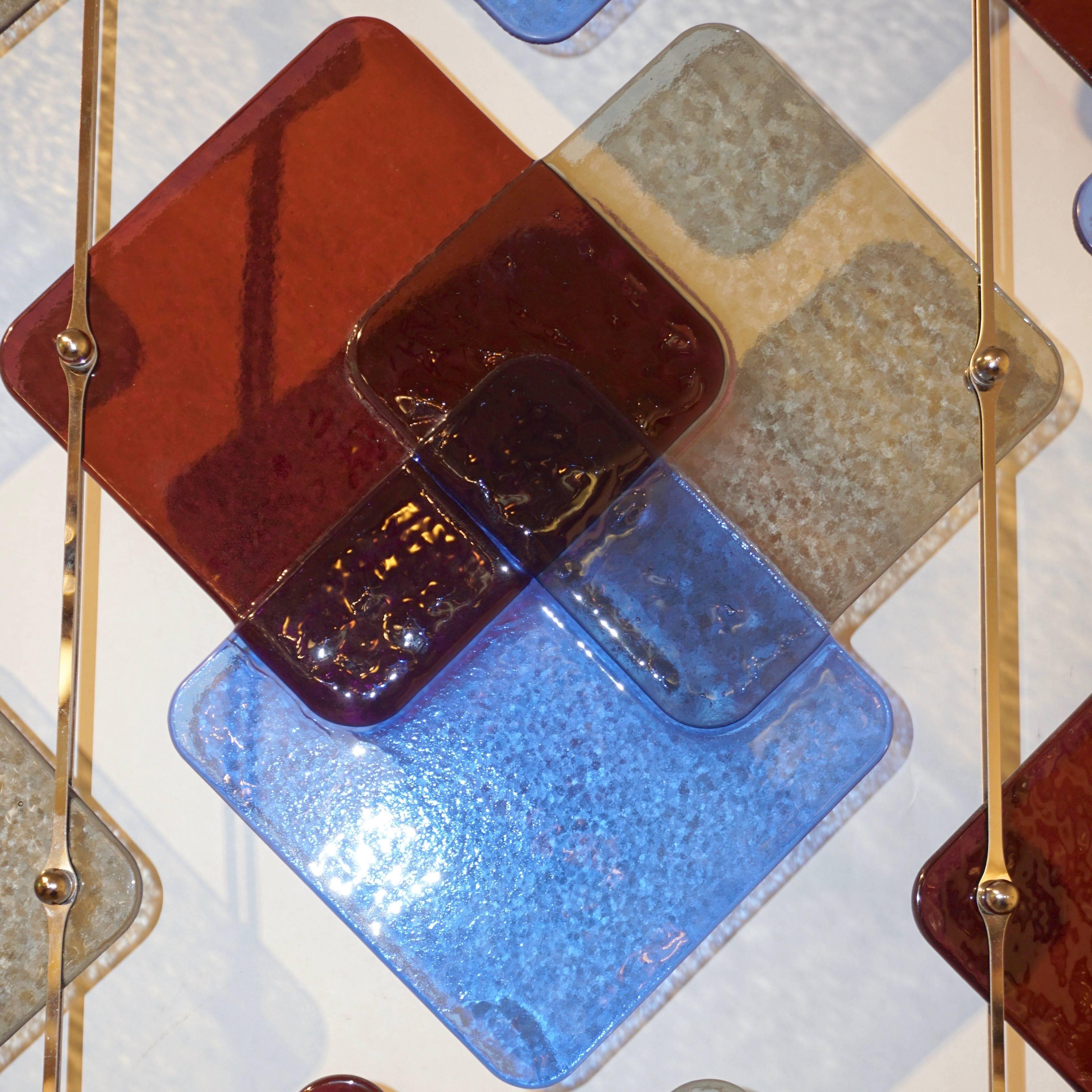 Hand-Crafted Organic Italian Geometric Gray Purple Aqua Blue Murano Glass Room Divider/Screen For Sale