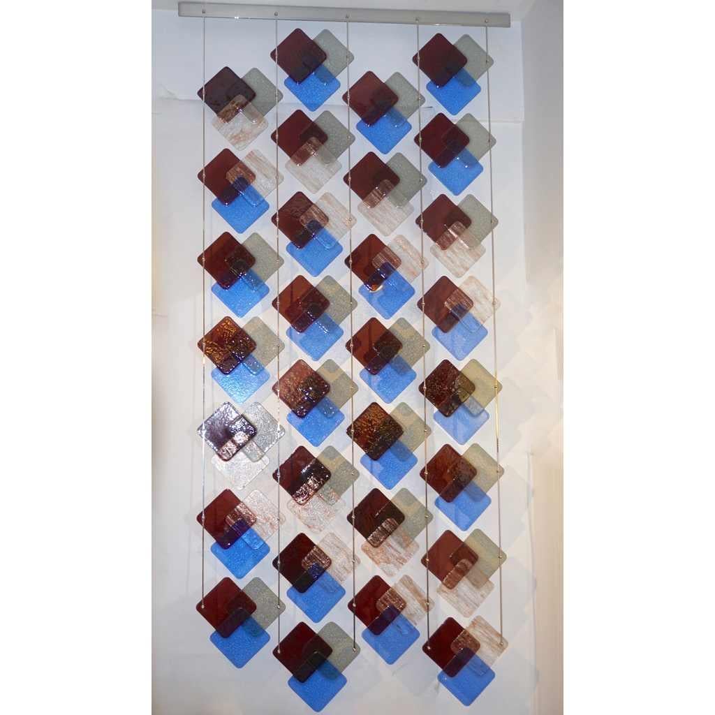 Organic Modern Italian Geometric Gray Purple Aqua Murano Glass Curtain / Divider For Sale 4