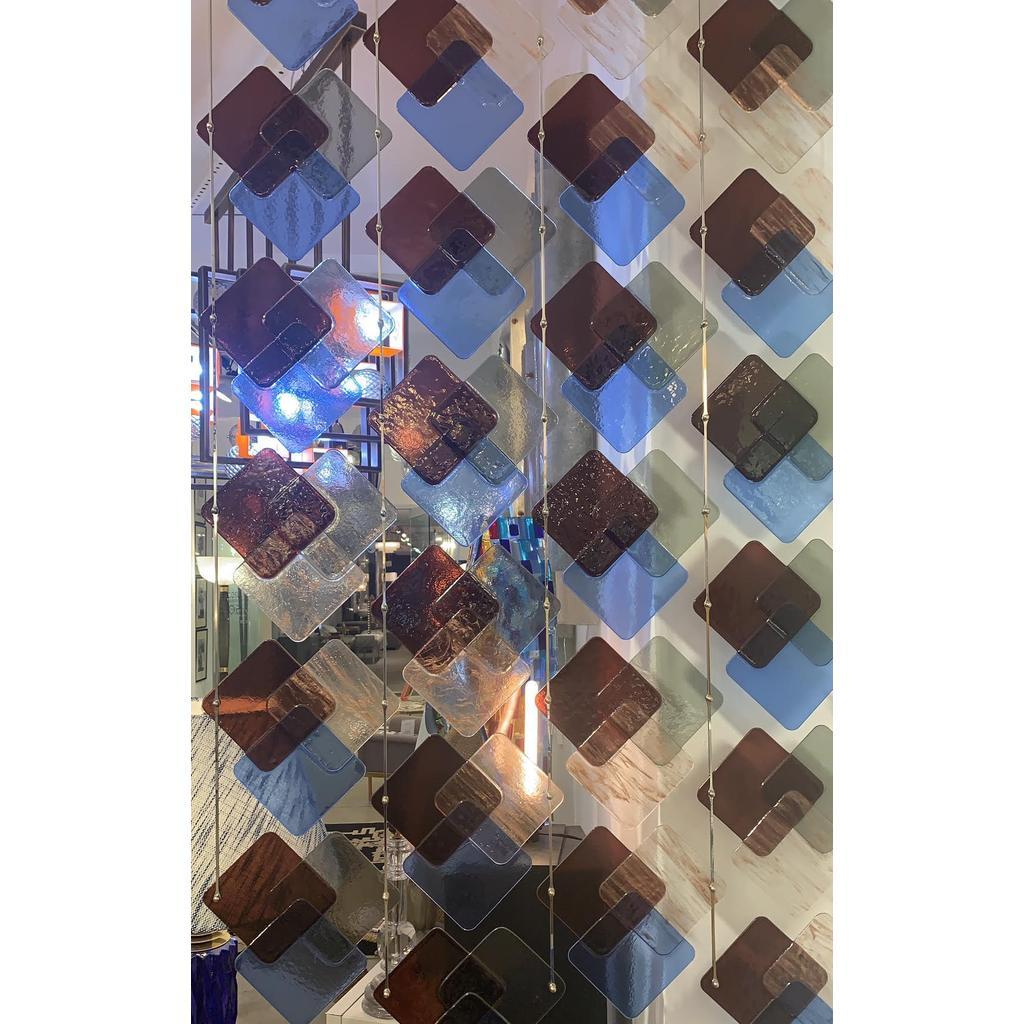Organic Italian Geometric Gray Purple Aqua Blue Murano Glass Room Divider/Screen For Sale 8