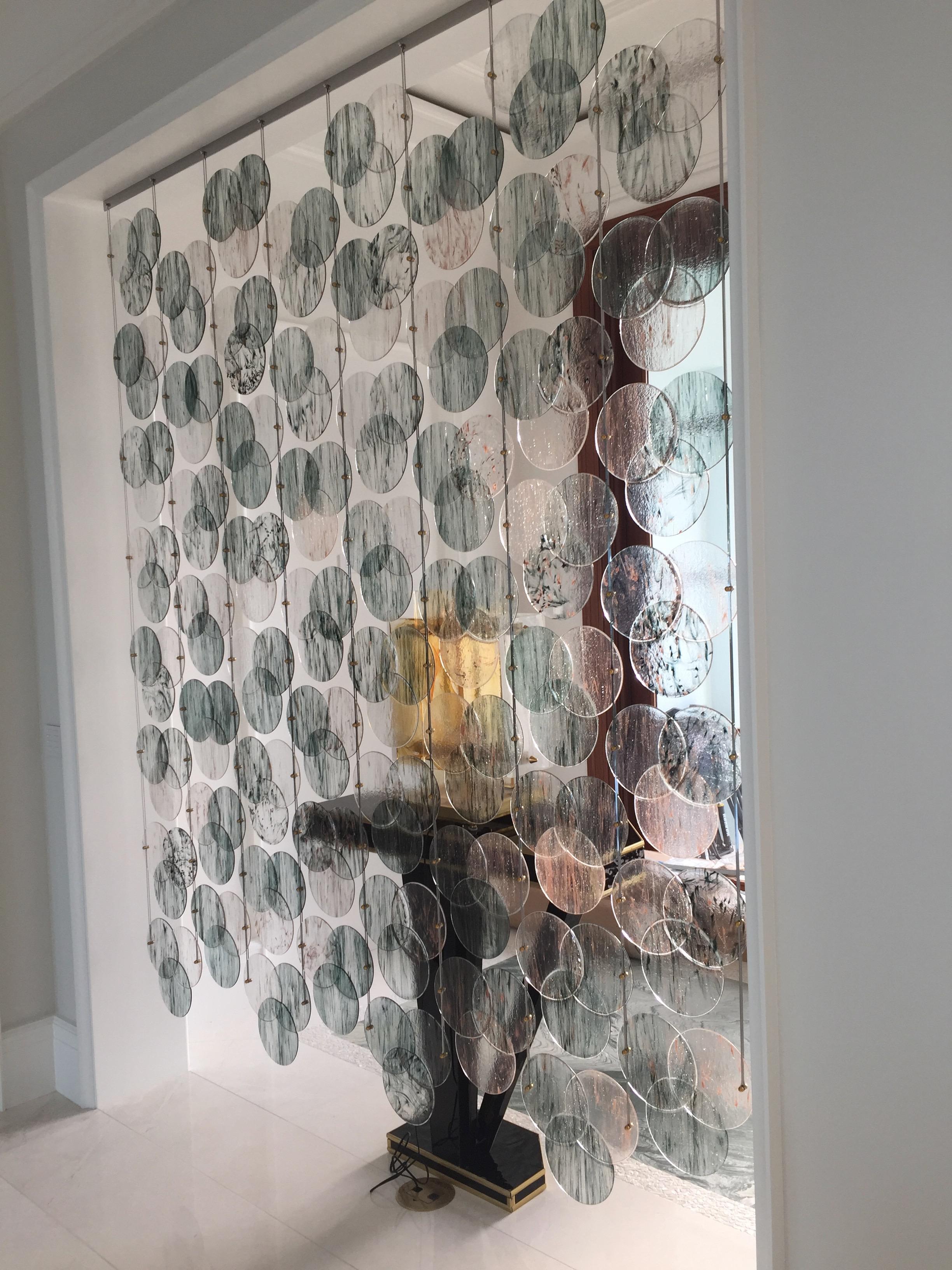 Chrome Organic Italian Geometric Gray Purple Aqua Blue Murano Glass Room Divider/Screen For Sale