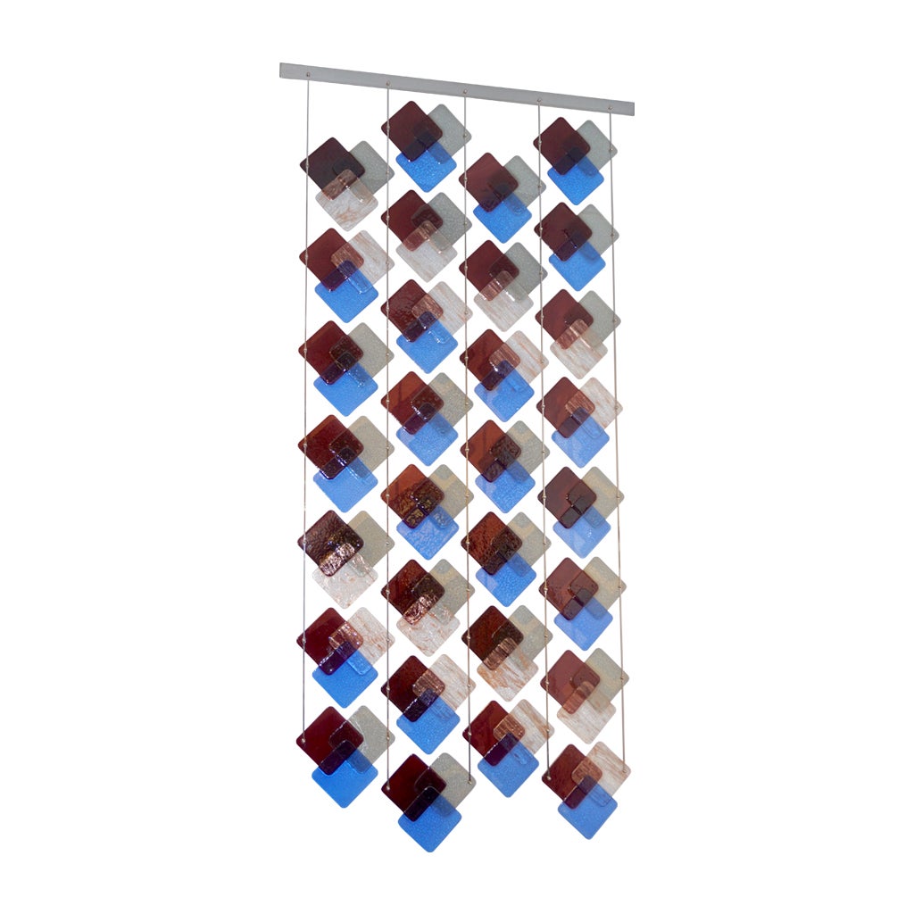 Organic Modern Italian Geometric Gray Purple Aqua Murano Glass Curtain / Divider For Sale