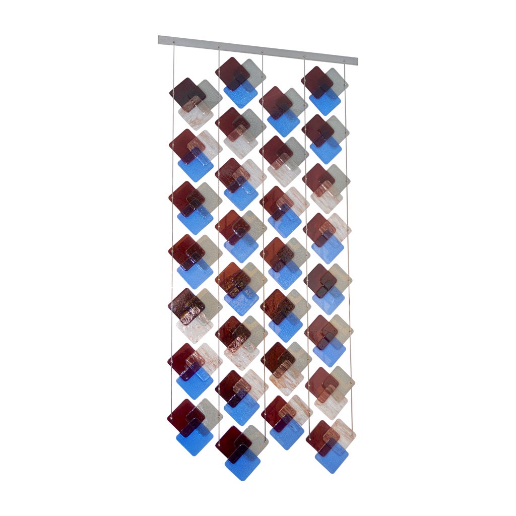 Organische Moderne Italienischer Geometrischer Muranoglas Vorhang / Trennwand in Grau Violett Aqua
