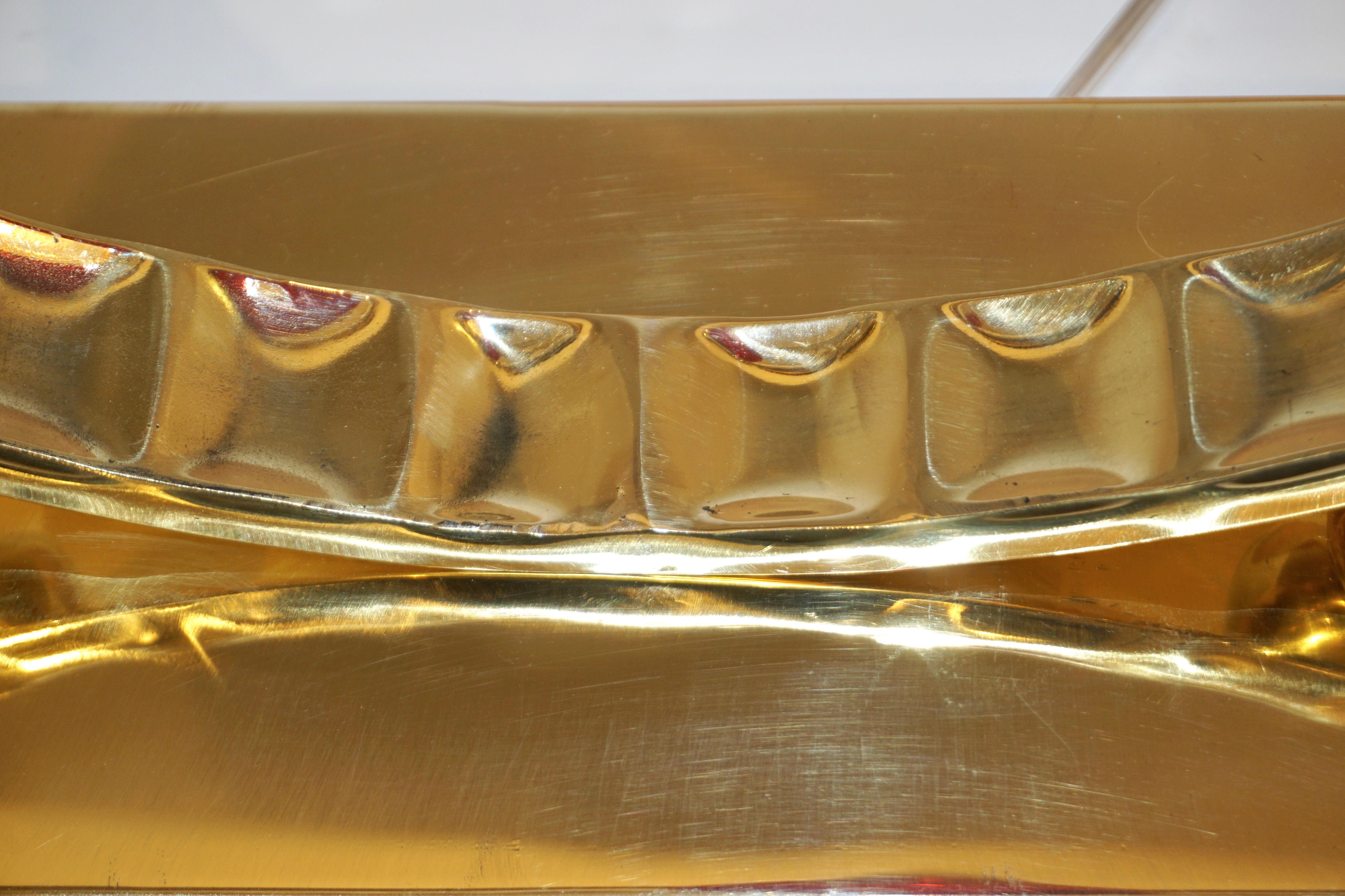 Organic Modern Italian Monumental Brass & Smoked Murano Glass Round Table Lamp For Sale 9