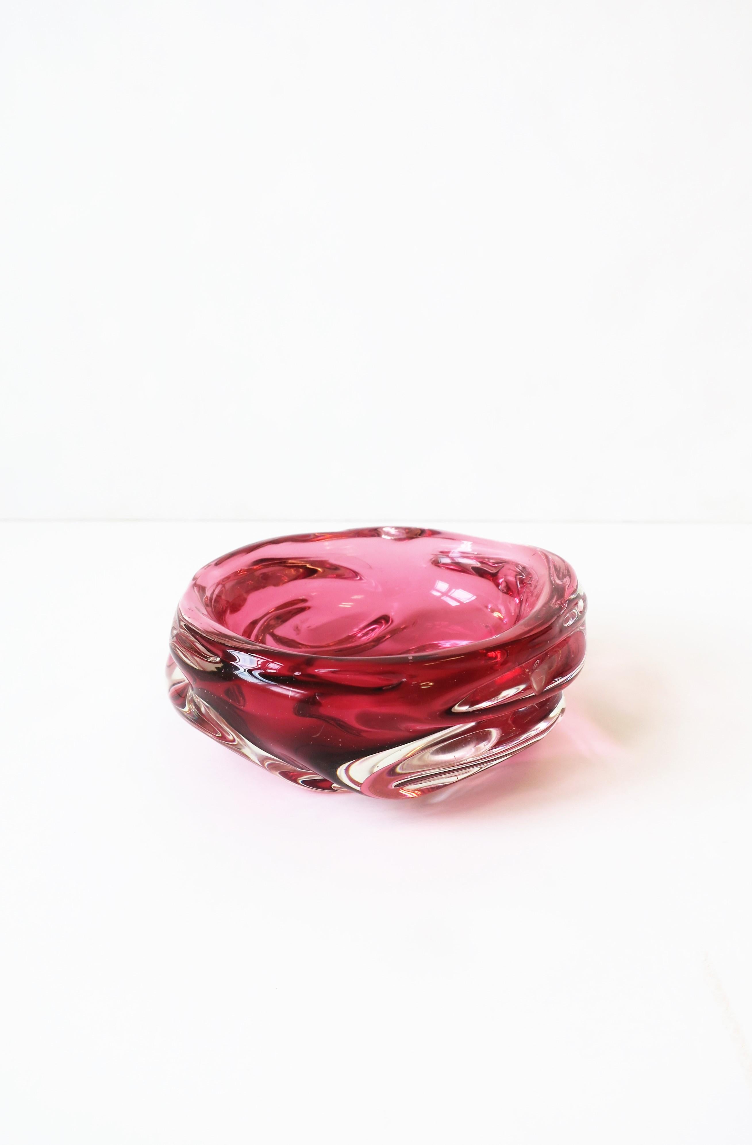 Italian Murano Red Pink Art Glass Bowl Organic Modern Style, circa 1960s 7