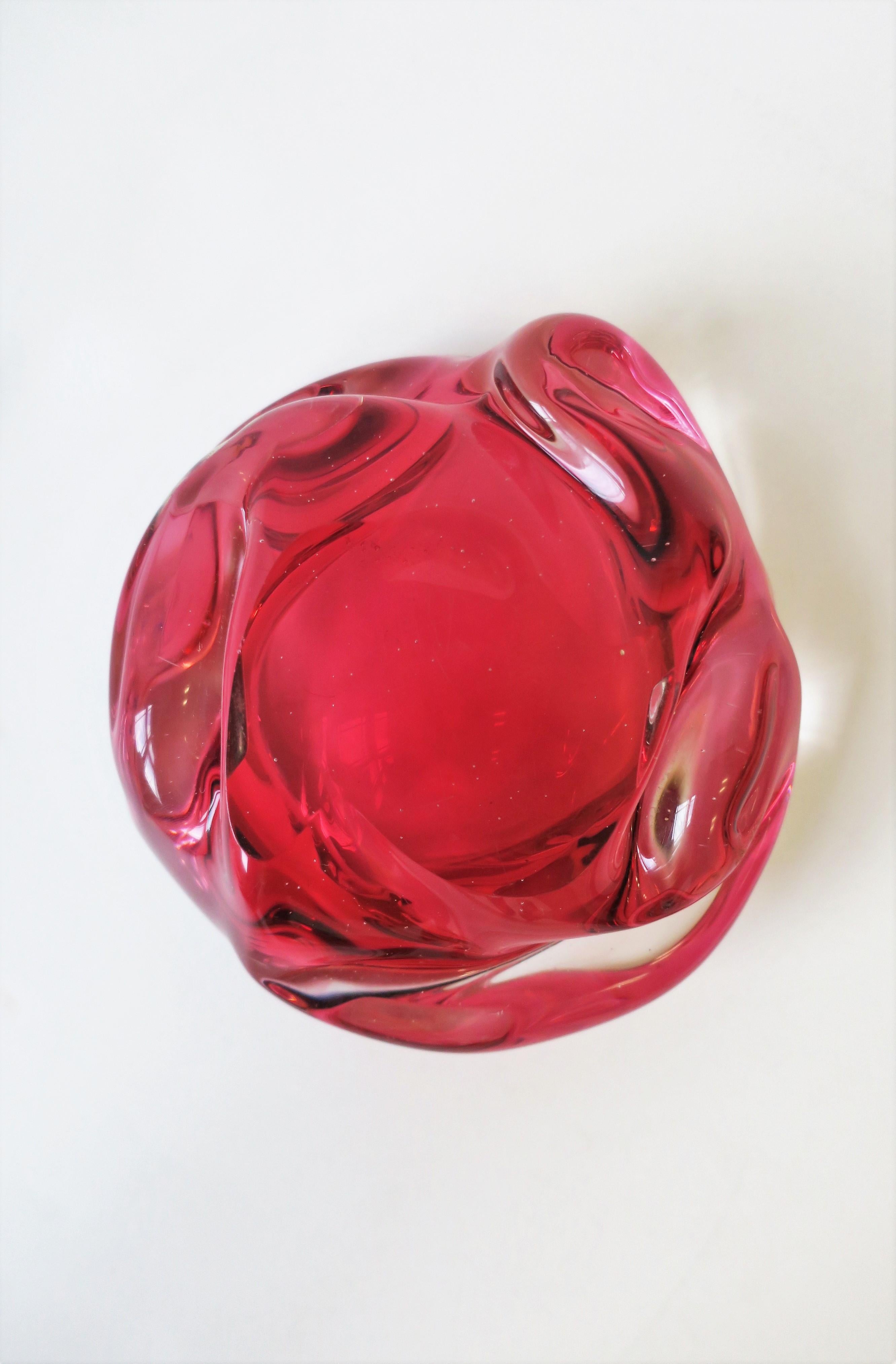 Italian Murano Red Pink Art Glass Bowl Organic Modern Style, circa 1960s 8