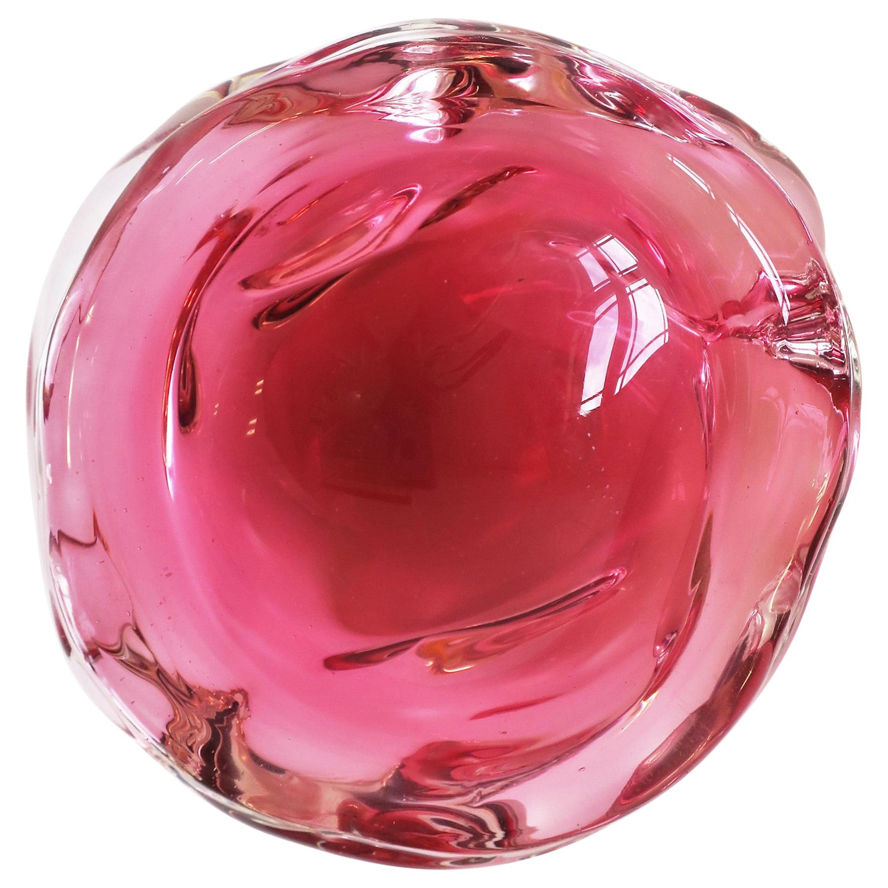 Italian Murano Red Pink Art Glass Bowl