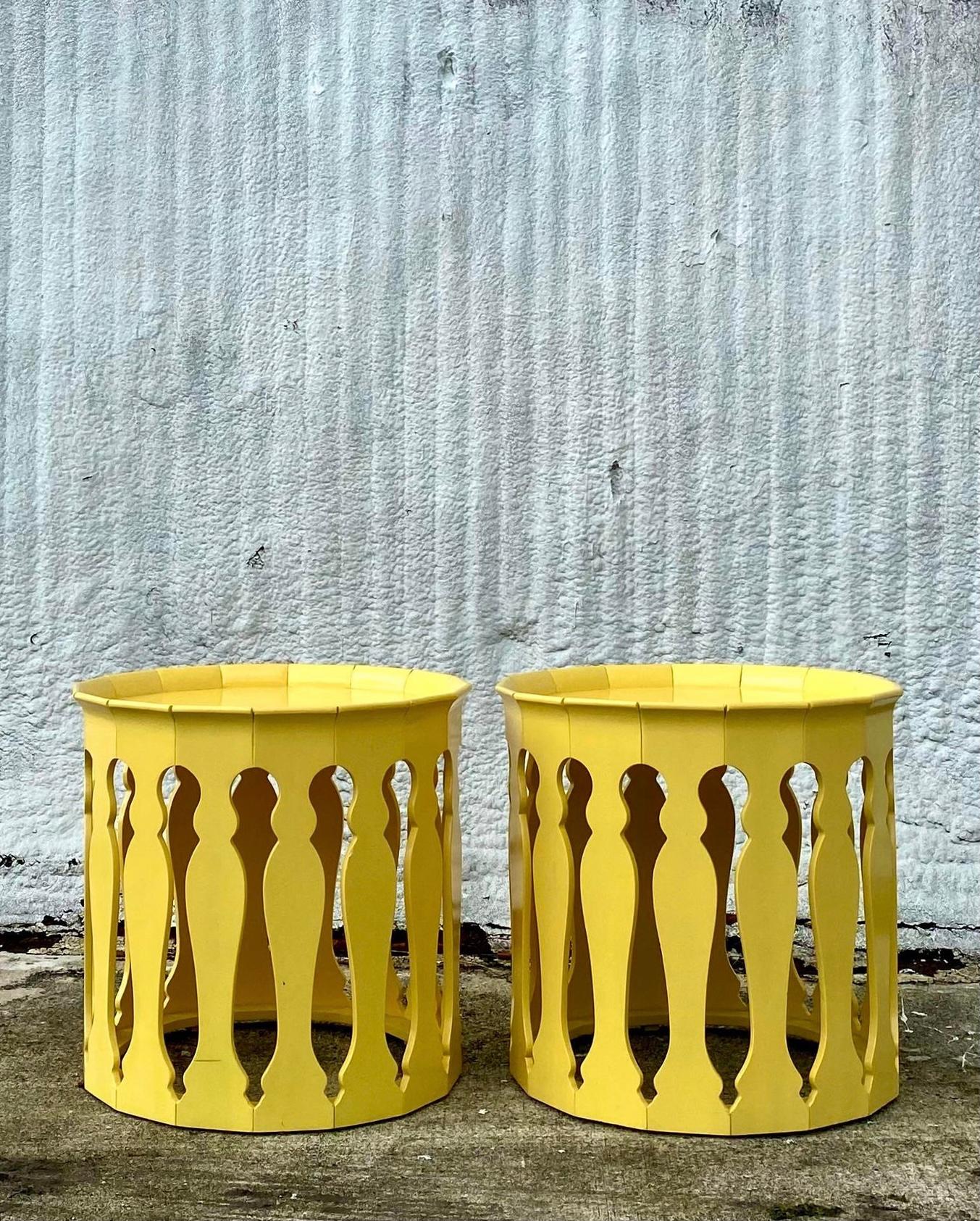 American Organic Modern Johnathan Charles Yellow Raincoat Side Tables, a Pair   