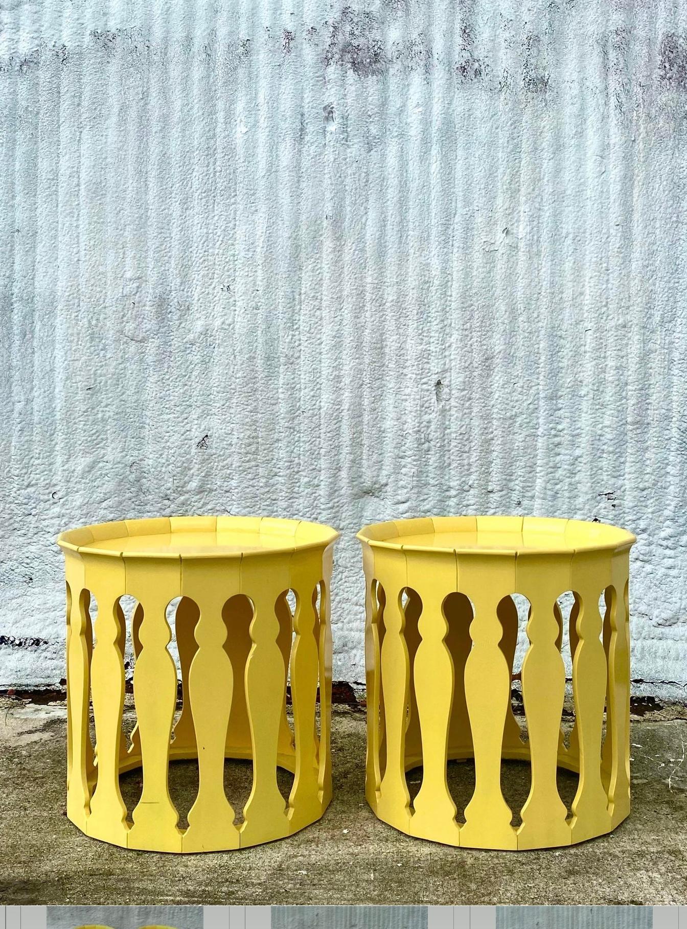 Organic Modern Johnathan Charles Yellow Raincoat Side Tables, a Pair In Good Condition In West Palm Beach, FL