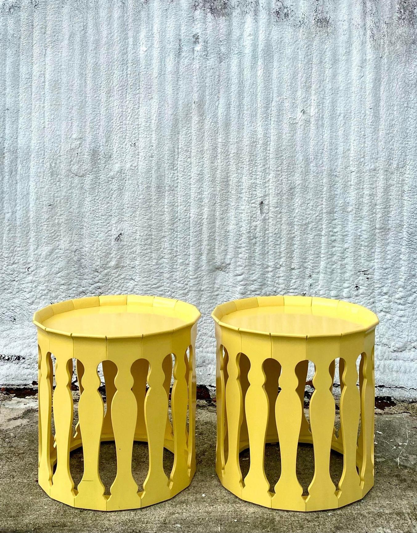 Contemporary Organic Modern Johnathan Charles Yellow Raincoat Side Tables, a Pair