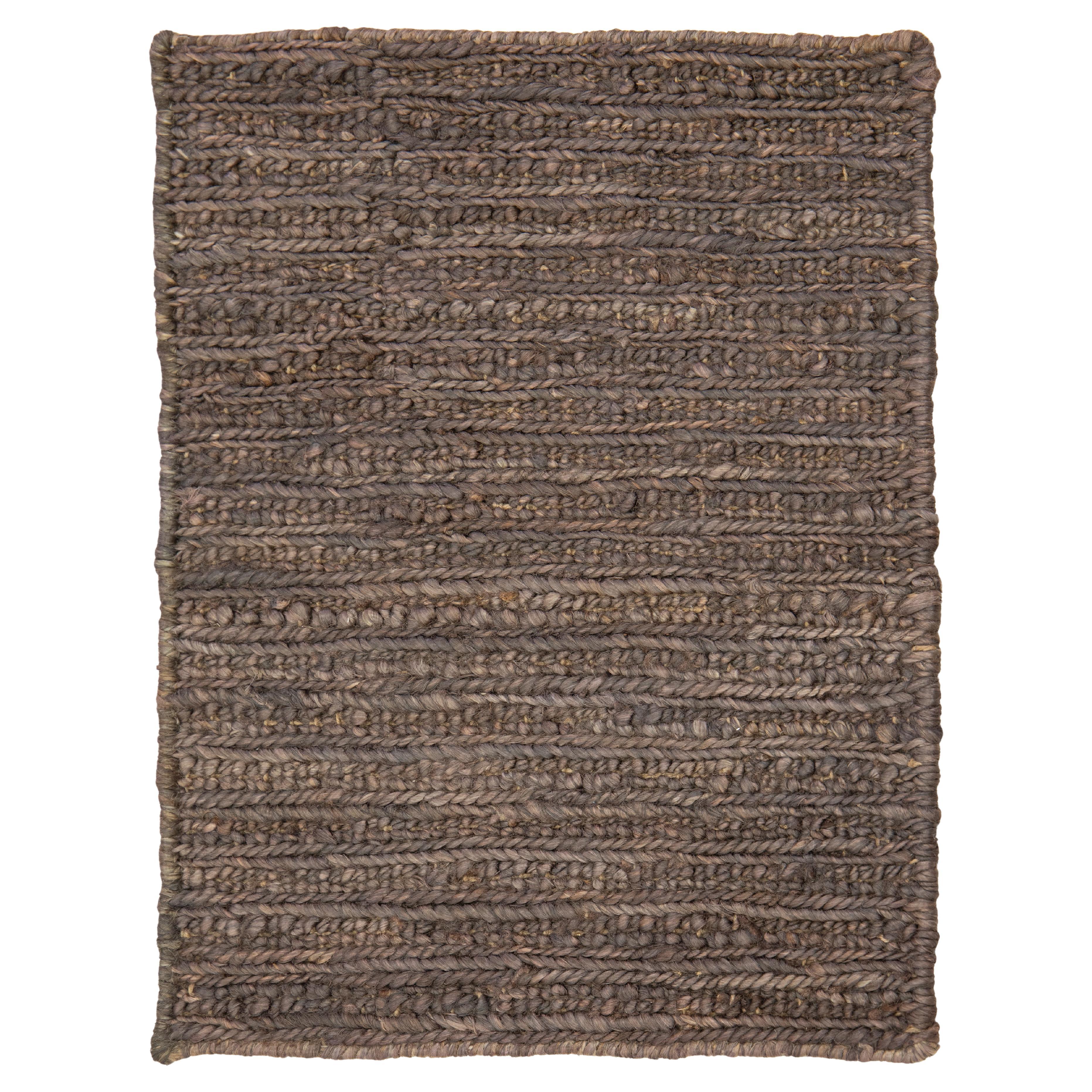 Moderner Bio-Jute-Teppich, handgefertigt in Light Brown im Angebot