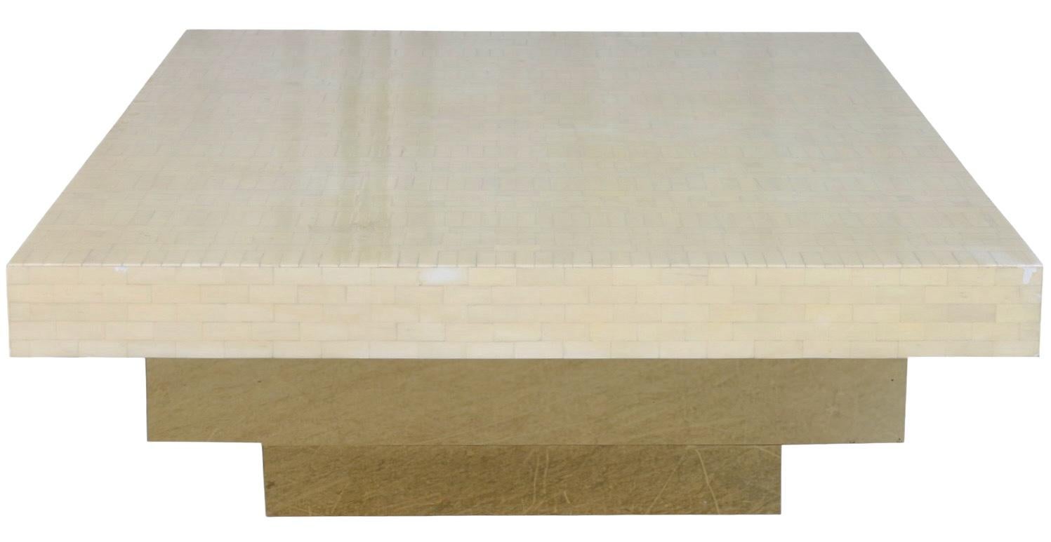 American Organic Modern Karl Springer Style Tessellated Bone And Brass Coffee Table  For Sale