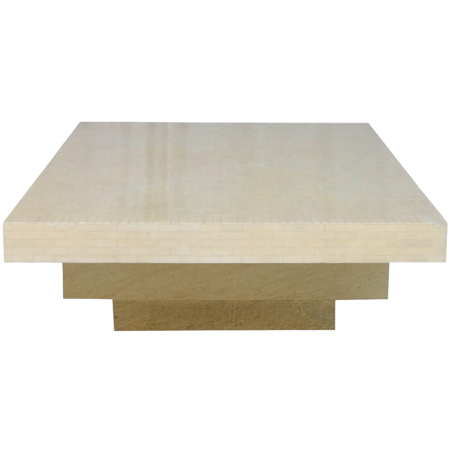 20th Century Organic Modern Karl Springer Style Tessellated Bone And Brass Coffee Table  For Sale
