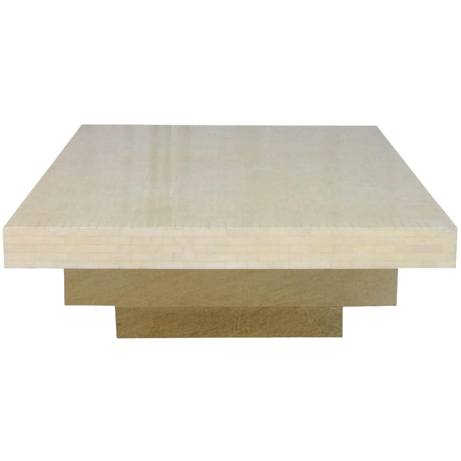 Table basse organique de style Karl Springer en os tessellé et laiton Bon état - En vente à Kennesaw, GA