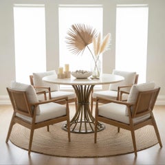 Organischer moderner Kreiss Travertin & vergoldetes Eisen Dunbar inspirierter Mitteltisch