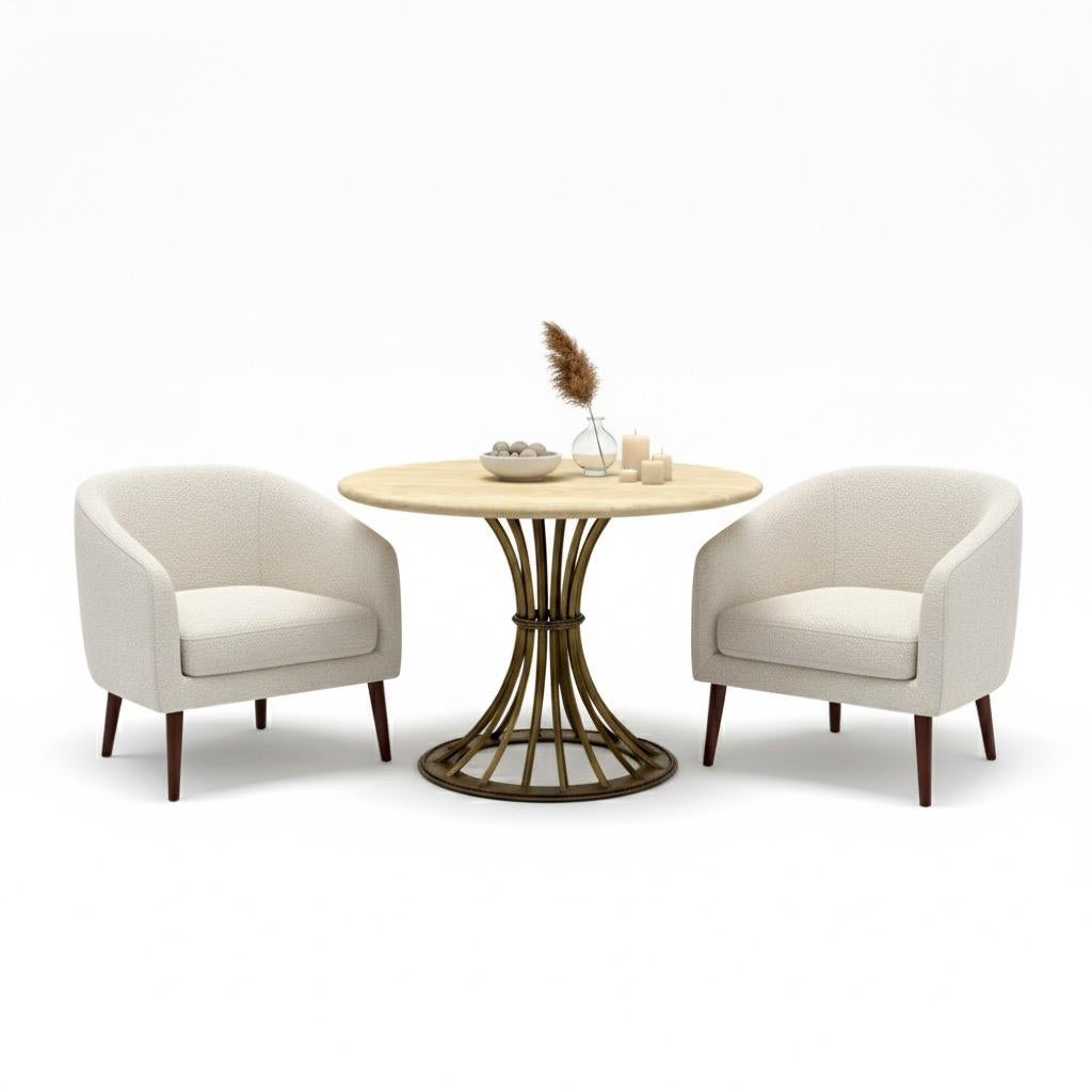 Mesa de centro orgánica moderna Kreiss de travertino y hierro dorado inspirada en Dunbar siglo XX en venta