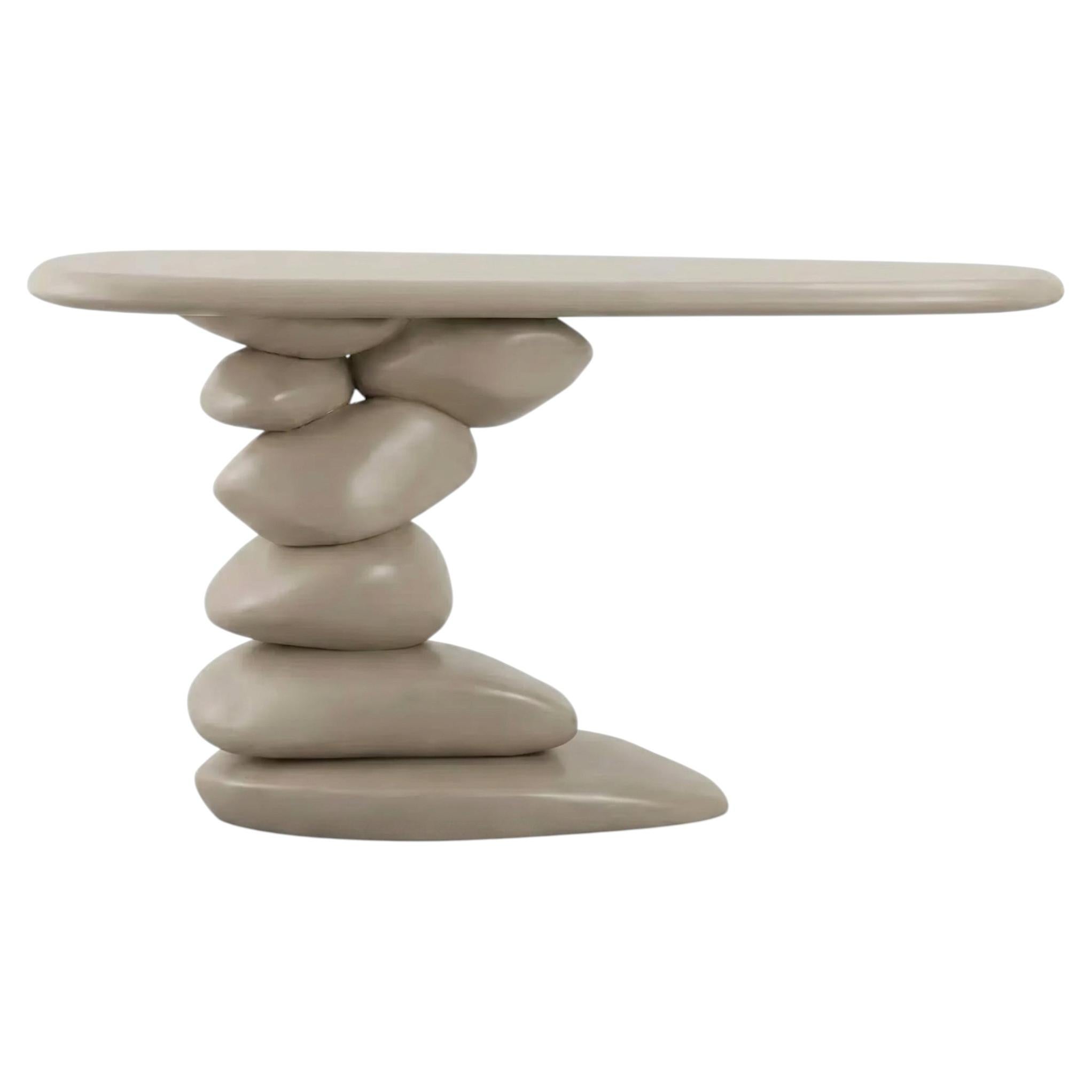 Organic Modern Lacquer Console Table w/ Stacked Pebble Base in Custom RAL Colors For Sale