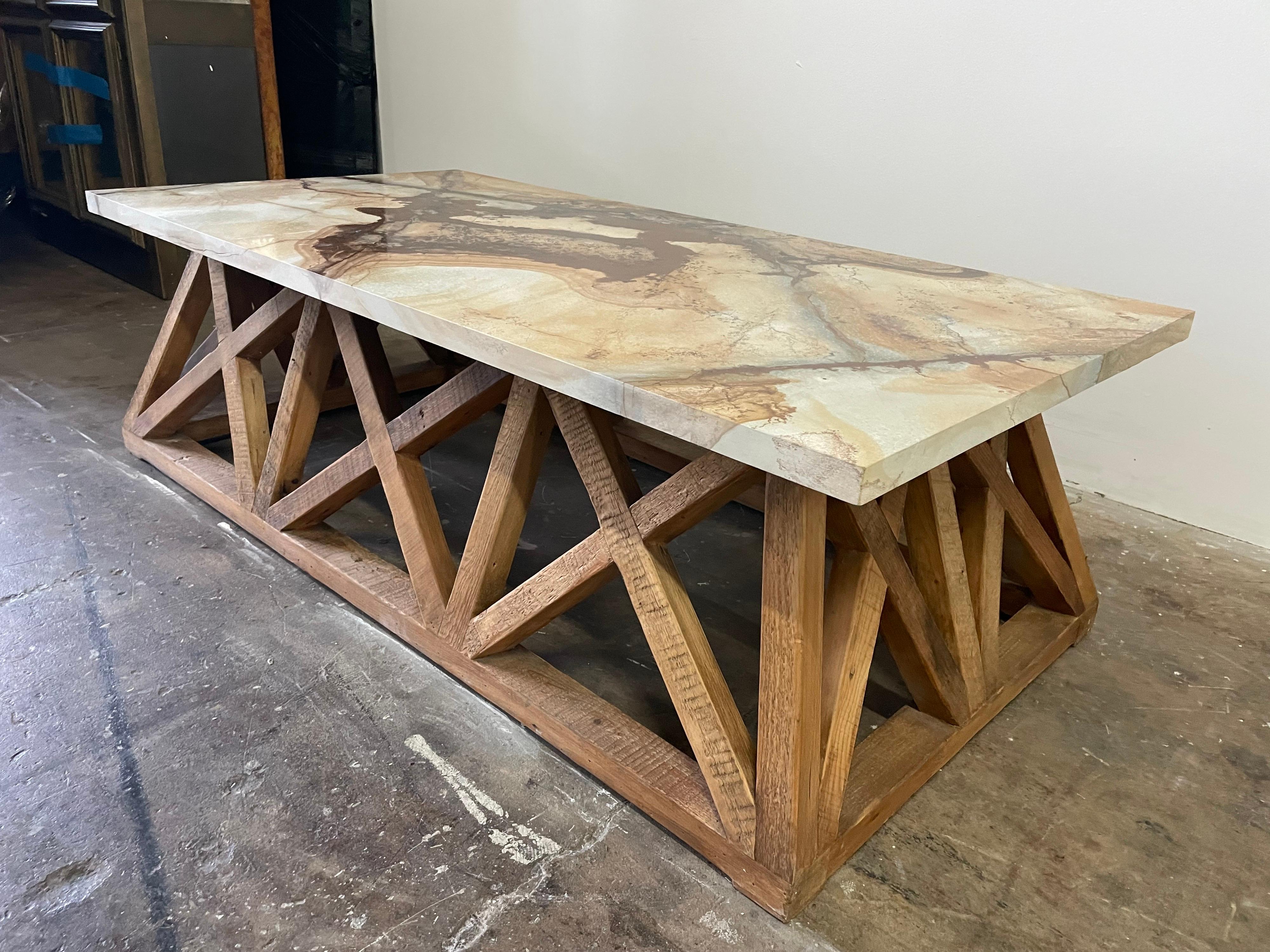 wood base marble top coffee table