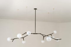 Organic Modern Light Fixture Lost-Wax Bronze Vintage Finish 9 White Glass Globes