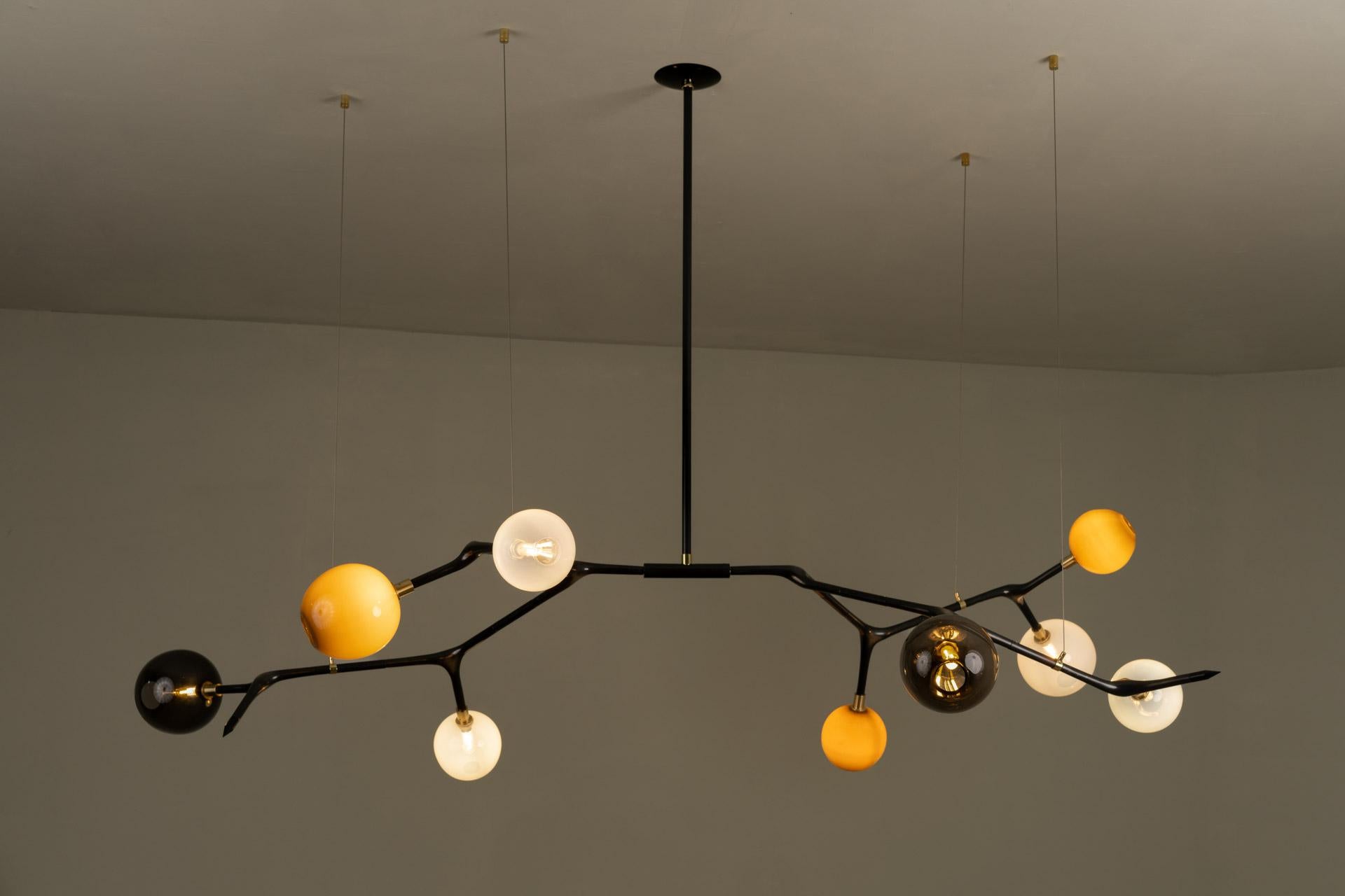 Organic Modern Light Fixture Lost-Wax Bronze Vintage Finish 9 Glass Globes In New Condition For Sale In San Antonio, TX
