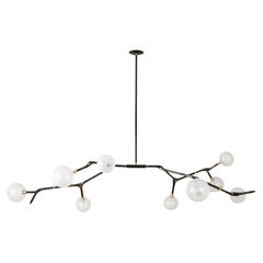 Organic Modern Light Fixture Lost-Wax Bronze Vintage Finish 9 White Glass Globes