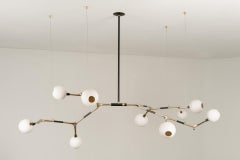 Organic Modern Light Fixture Lost-Wax Polished Bronze 9 White Porcelain Globes