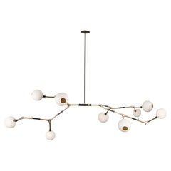 Organic Modern Light Fixture Lost-Wax Polished Bronze 9 White Porcelain Globes