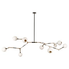 Organic Modern Light Fixture Lost-Wax Polished Bronze 9 Porcelain Globes