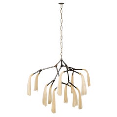 Organic Modern Light Fixture Lost-Wax Bronze Vintage Finish Horsehair Tassels