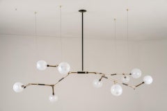 Organic Modern Light Fixture Lost-Wax Polished Bronze 9 White Blown Glass Globes