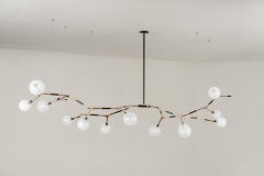 Organic Modern Light Fixture Polished LostWax Bronze 13 White Blown Glass Globes
