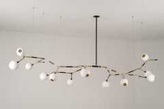 Organic Modern Light Fixture Polished Lost-Wax Bronze 13 White Porcelain Globes