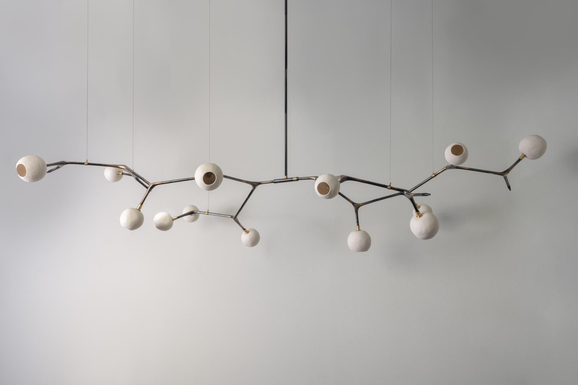 MANTIS 13 pendant light was designed for the Mol collection by Mexican artist Isabel Moncada.

Just like the insect it shares its name with, this piece is elongated with fluid lines and soft curves. The globes emulate water droplets suspended on its