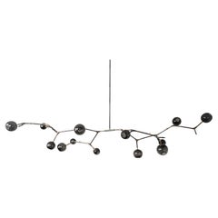 Organische moderne Vintage-Leuchte, Vintage-Finish, LostWax Bronze, 13 Rauchglaskugeln, LostWax